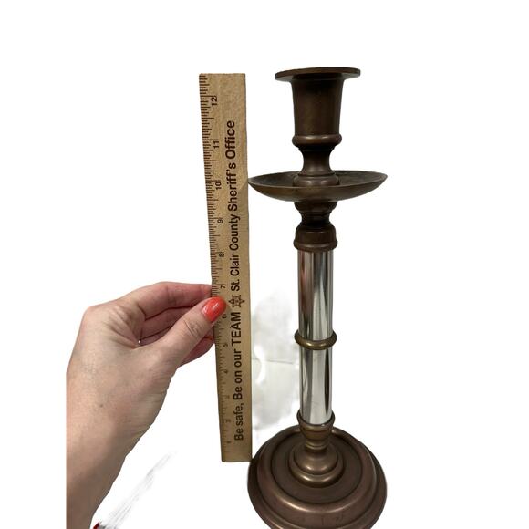 Vintage Mixed Metal Candlesticks Brass and Steel With Pantina 12' tall MCM - Picture 2 of 13